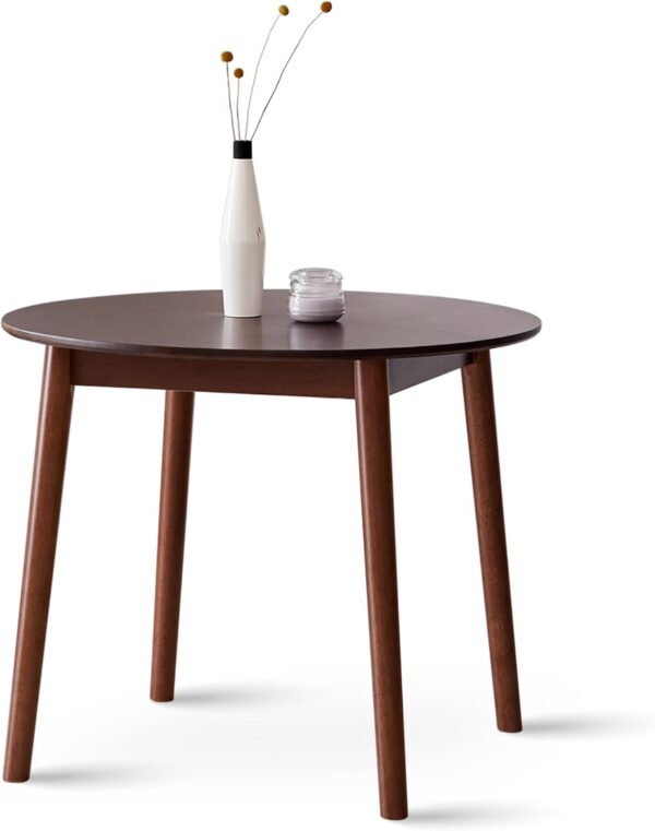 35.4" Round Wooden Dining Table/Mid Century Modern Malaysian Oak Kitchen Table (Walnut)