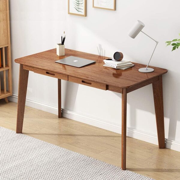 Solid Wood Writing Desk - Home Office Workbench Desk with Drawer, Laptop Computer Work Study Table
