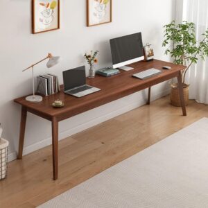 Mid-Century Long Desk Table - 63" Simple Modern Extra Long 2-Person Wood Computer Workstation for Home Office Work in Walnut, 63" W x 20" D