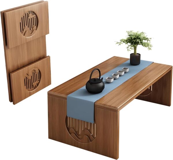 Folding Floor Coffee Table,  Bamboo Foldable Tables, Portable Living Room Low Desk, Versatile Tatami Meditation Tea Table for Dining Room, Wooden Table Desk for Home, Office (100X37CM)