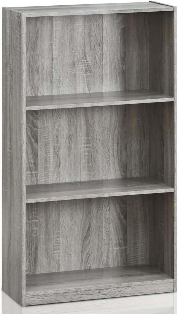 Basic 3-Tier Bookcase Storage Shelves, French Oak Grey
