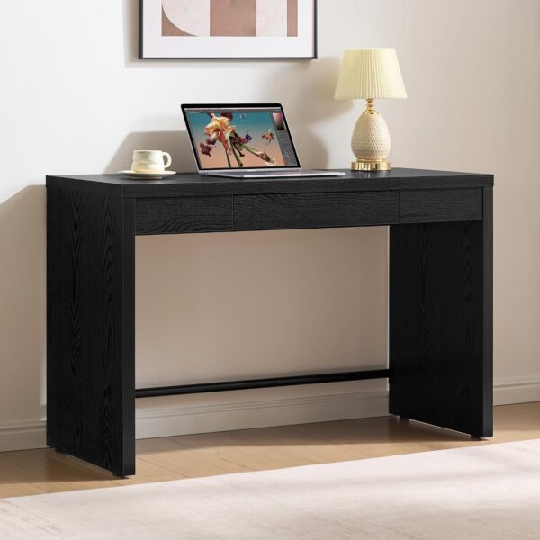 Computer Desk Writing Table - 47-Inch Wooden Study Desk for Bedroom, Farmhouse Home Office Desk with Drawer, Boho Makeup Vanity Table for Dormitory (Black Oak, 1 Piece)