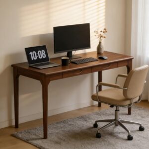 47" Solid Wood Desk with Drawers, Small Home Office Writing Wooden Desk, Gaming & Computer Desk for Bedroom, Work Study Table for Small Space(Walnut,47 Inch)
