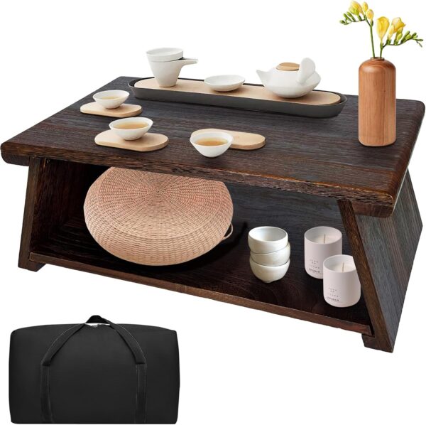 Low Floor Table Folding Coffee Tables,23''x13.5'' Paulownia Wood Tables Tatami Tables Meditation Table Altar with Storage