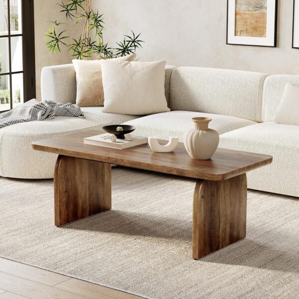 Farmhouse Coffee Table, 47 Inches Wooden Center Tables with Rounded Corners, Rectangular Living Room Tables, Modern Low Cocktail Tea Furniture for Living Room (Rustic Brown)