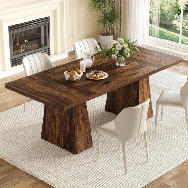 Dining Table for 4-6 People, Wooden Table, Rectangle Furniture with Heavy Duty Legs, Modern Kitchen Table for Home, Dining Room, Brown